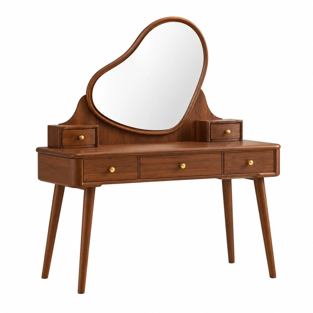 Schminktisch 120×45×145 cm aus Holz in Nussbraun mit Spiegel und Schubladen im Retro-Stil