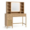 Schminktisch 120×50×180 cm Holzoptik mit LED-Spiegel Rattanfach und Stauraum