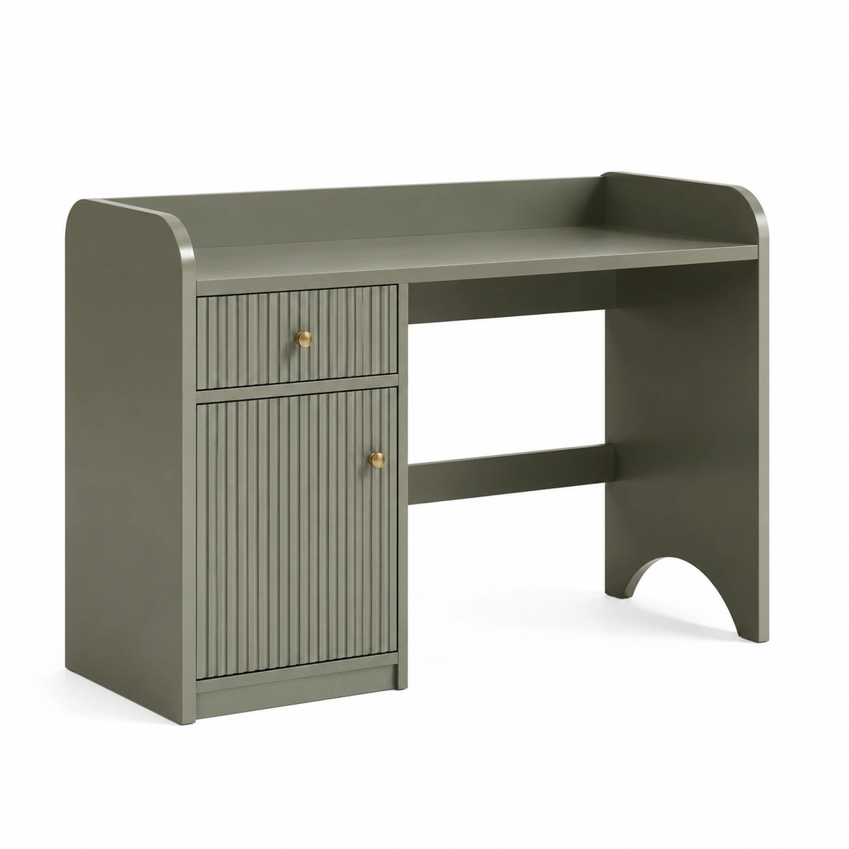 Schreibtisch 100×45×100 cm Holzwerkstoff Olivgrün mit geriffelter Front und Stauraum
