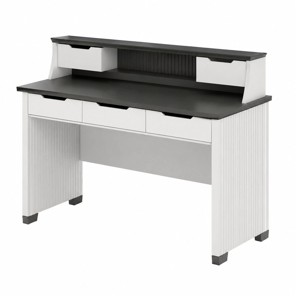 Schreibtisch 120×60×125 cm aus Holzwerkstoff in Weiß/Schwarz mit Aufsatz und Schubladen