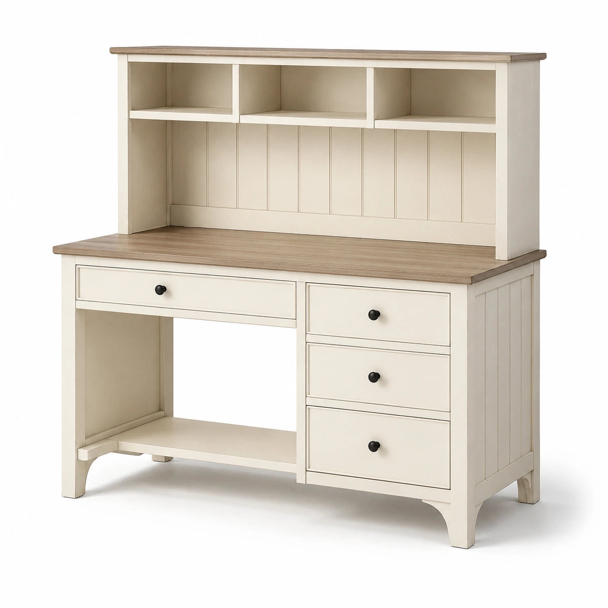 Schreibtisch mit Aufsatz 120×60×150 cm Holzwerkstoff Cremebraun Landhausstil mit Schubladen