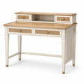 Schreibtisch 120×55×105 cm Holz Rattan Weiß Natur mit Schubladen Landhausstil