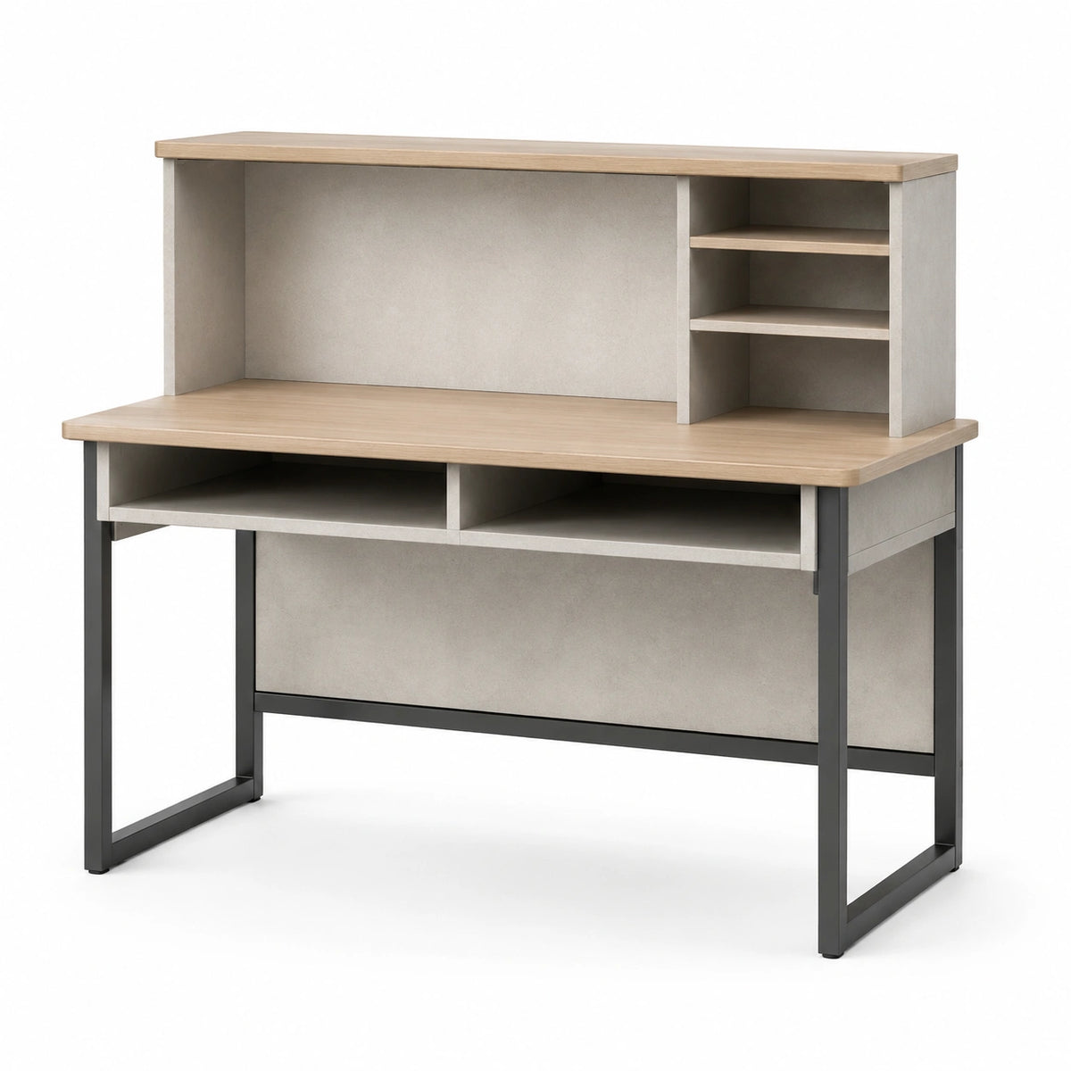 Schreibtisch 120×60×120 cm Holzwerkstoff Grau Natur mit Metallgestell und Aufsatzregal
