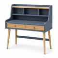 Schreibtisch 100×45×120 cm aus Holz in Anthrazit und Naturholz mit Regal und Schubladen im Retro-Stil