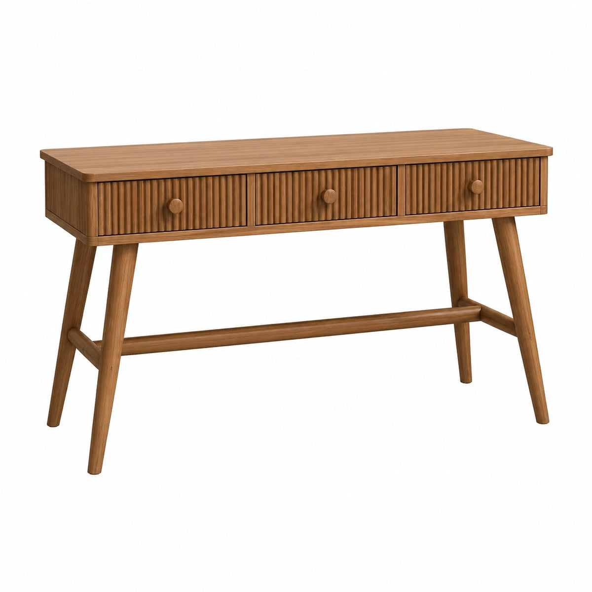Schreibtisch 120×55×75 cm Holz braun mit drei Schubladen im skandinavischen Stil
