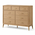 Kommode 160×45×95 cm aus Holz in Natur mit 9 Schubladen und Metallgriffen