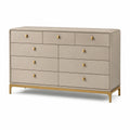 Kommode 160×45×90 cm Beige mit Textilbezug und Metallgestell - 11 Schubladen im modernen Stil