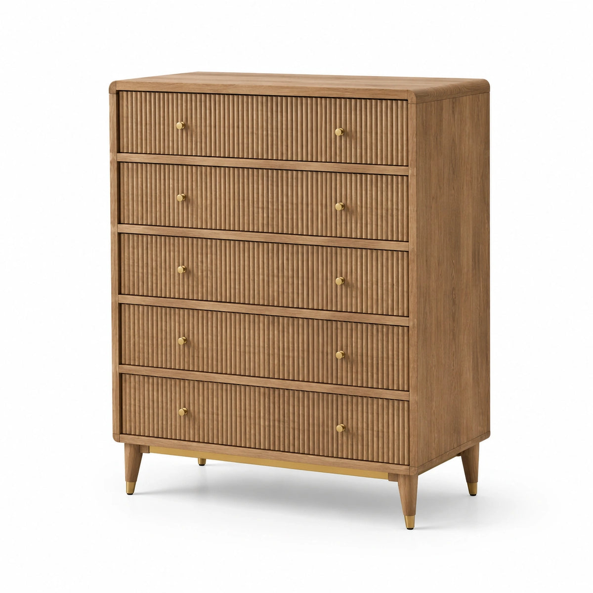 Kommode 90×45×115 cm Holzwerkstoff Braun mit 5 Schubladen im Retro-Stil