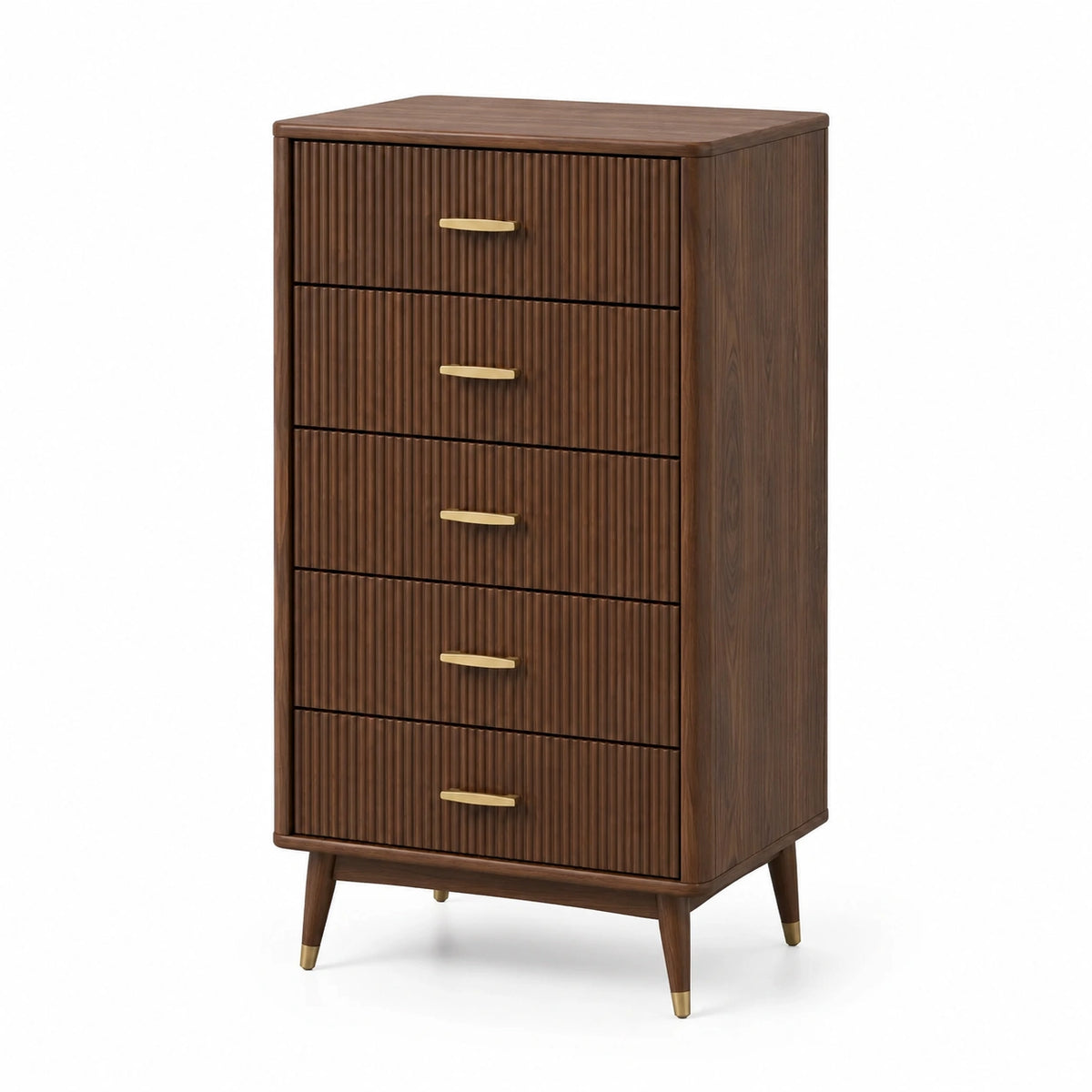 Kommode 80 × 45 × 130 cm aus Holzwerkstoff Braun mit 5 Schubladen geriffelter Front