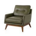 Sessel 80×80×88 cm olivgrüner Kunstlederbezug mit Holzgestell im Mid-Century-Stil