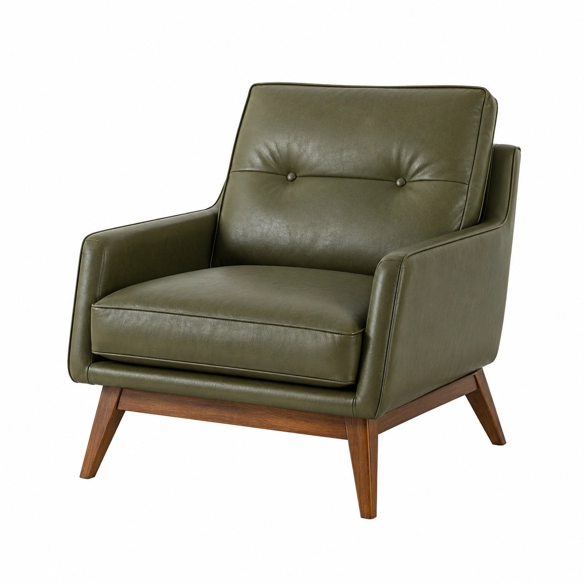 Sessel 80×80×88 cm olivgrüner Kunstlederbezug mit Holzgestell im Mid-Century-Stil