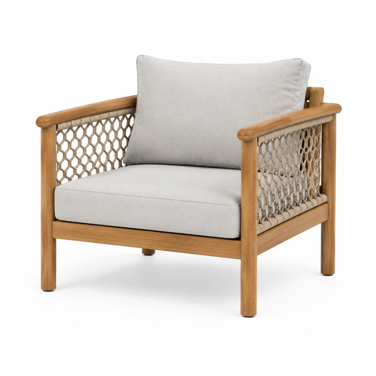 Sessel 75×80×78 cm Holz Beige mit Seilgeflecht im natürlichen Stil