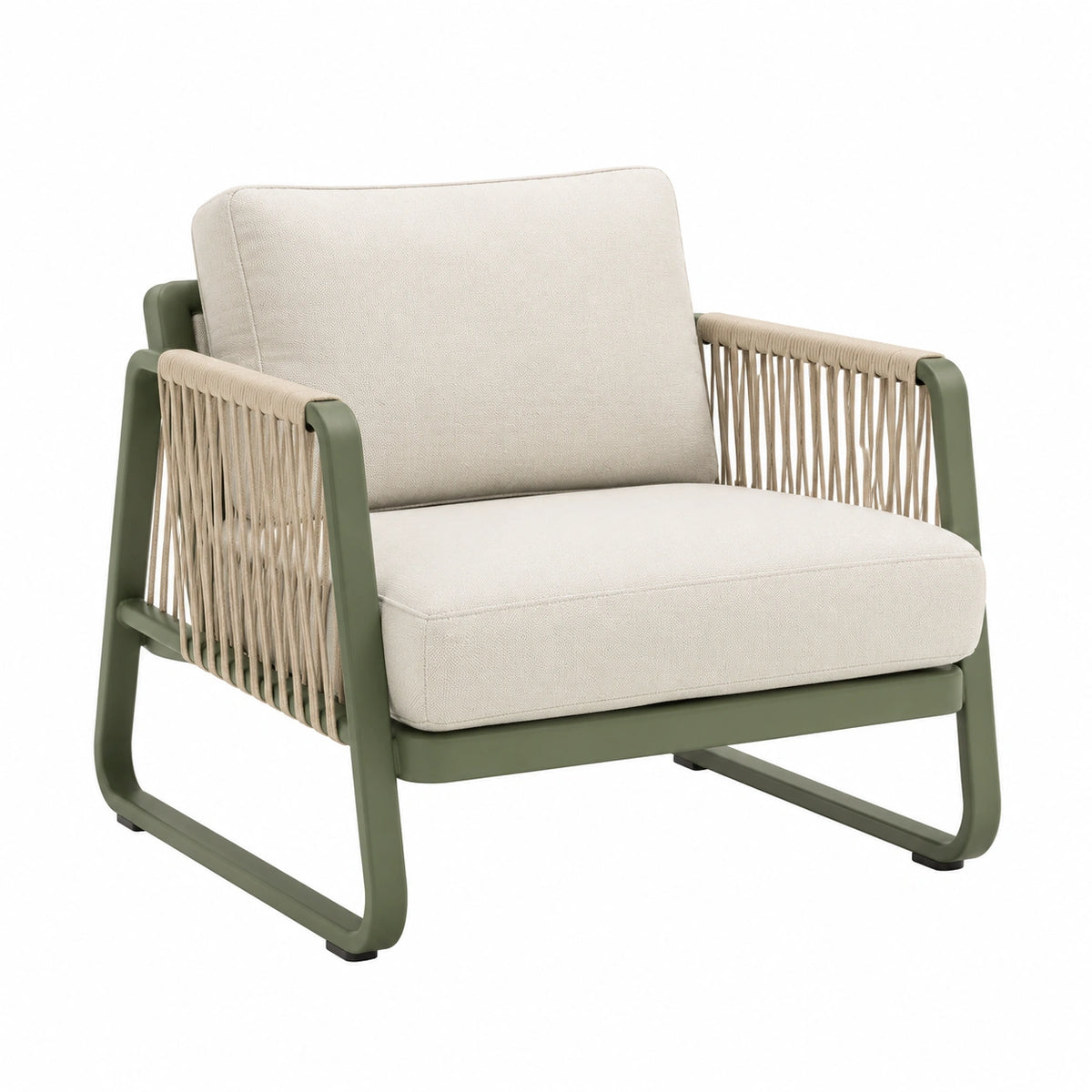Gartensessel 75x80x82 cm Metall Beige Grün mit Seilbespannung