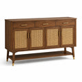 Sideboard 170×45×90 cm aus Holz in Walnussbraun mit Rattangeflecht Mid-Century-Stil