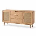 Sideboard 160×40×80 cm aus Holz in Natur mit Rattanfronten und Schubladen