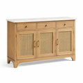 Sideboard 150×45×90 cm Holz Natur mit Rattan und heller Steinplatte