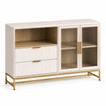Sideboard 120×40×90 cm in Creme mit Glasfronten und Metallgestell