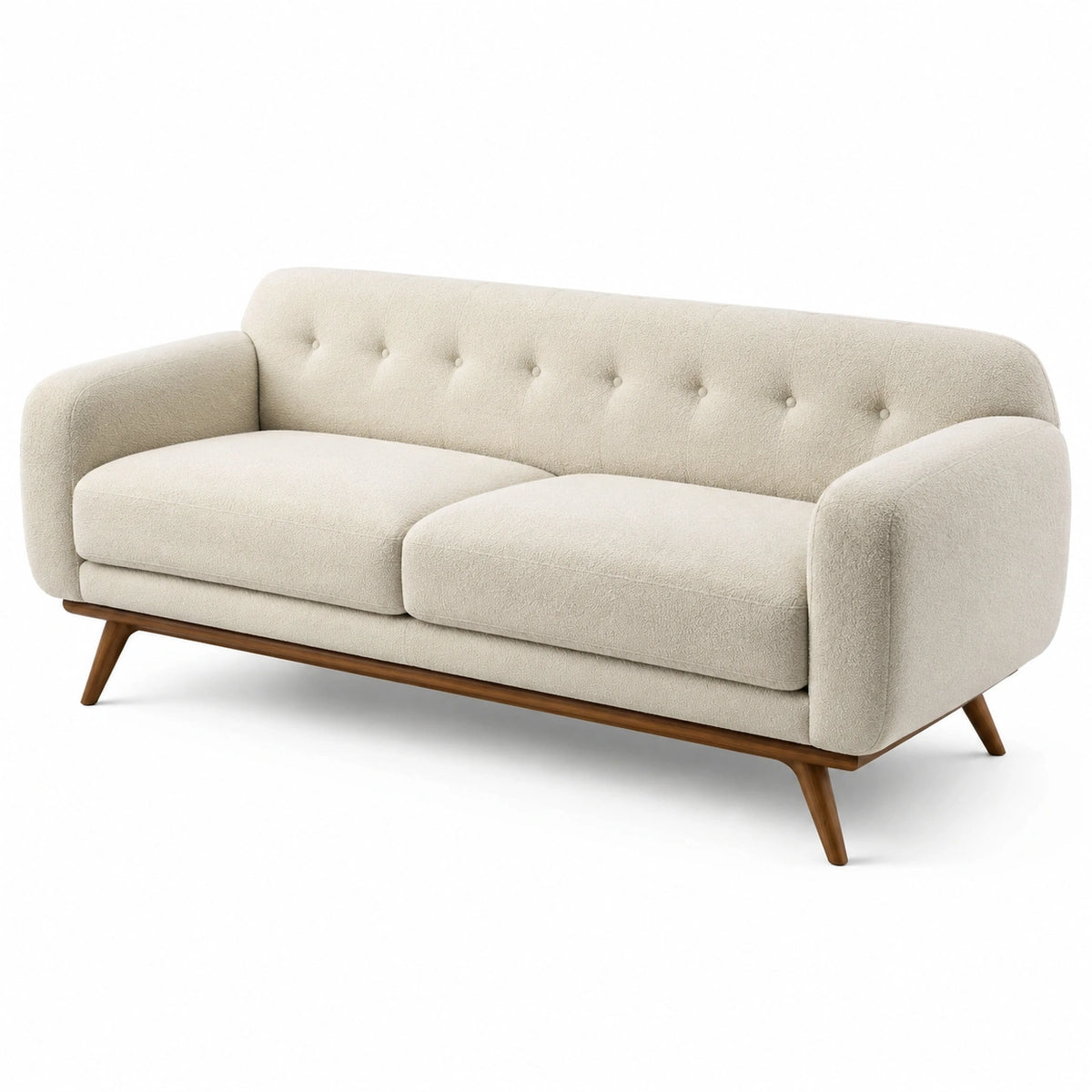 2-Sitzer Sofa 170×85×82 cm in Creme mit Strukturstoff und Holzfüßen im Mid-Century-Stil