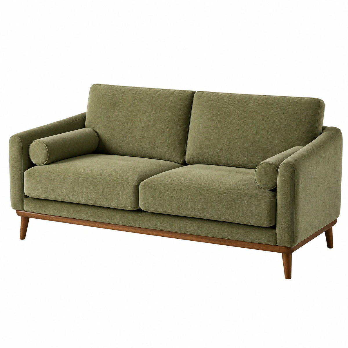 2-Sitzer Sofa 180×85×85 cm Stoff Olivgrün mit Holzgestell im Mid-Century-Stil